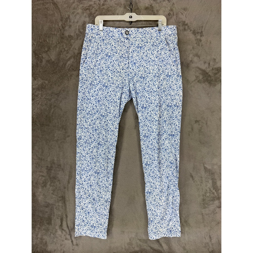 Greyson Pants Mens 34/32 Splatter Floral Blue White Stretch Golf EUC
